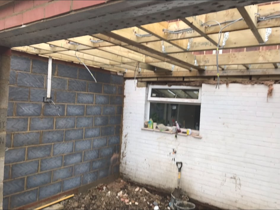 First fix cabling run to new outlet positions on blockwork during a rewire