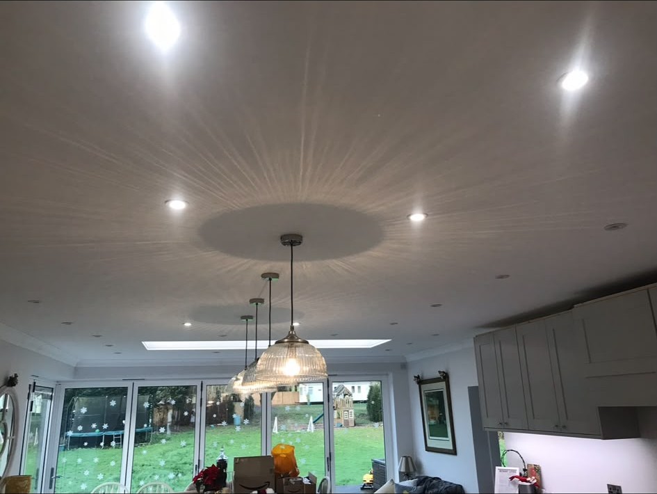 Kitchen lighting with recessed downlights and under-cabinet LED installed