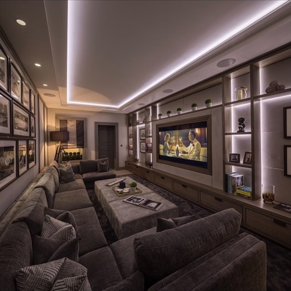 Home cinema and media room lighting with concealed LED detail installed