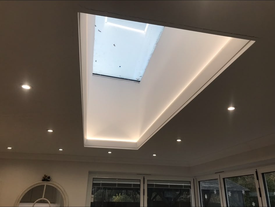 LED strip and cove lighting installed to ceilings, handrails and skylight reveals
