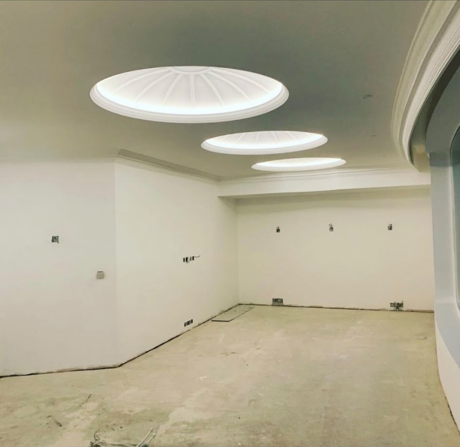 LED strip and cove lighting installed to ceilings, handrails and skylight reveals