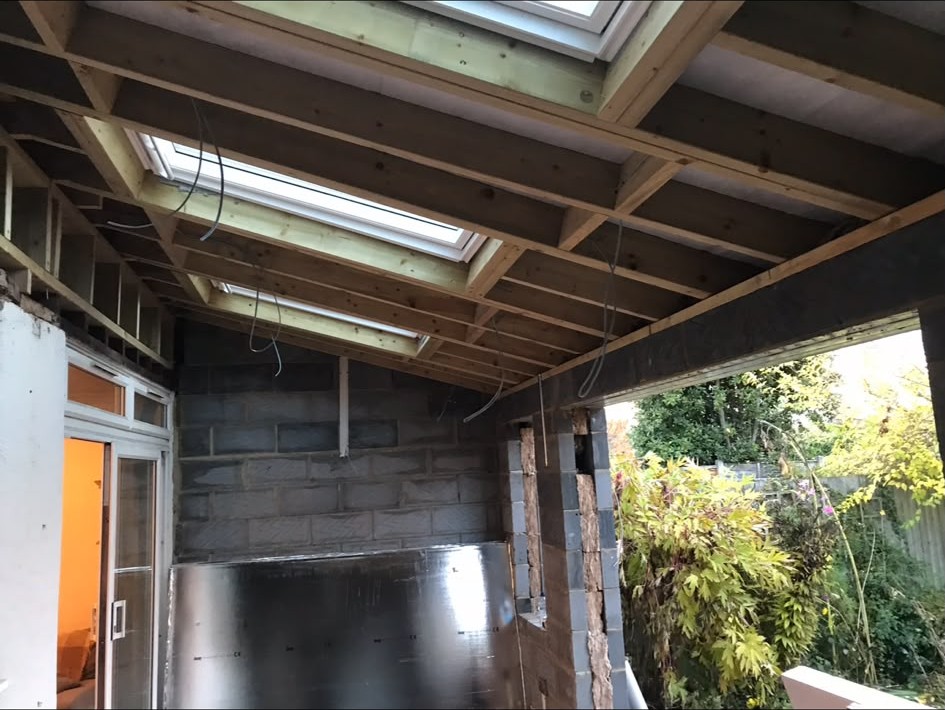 Extension under construction ready for first fix electrical work