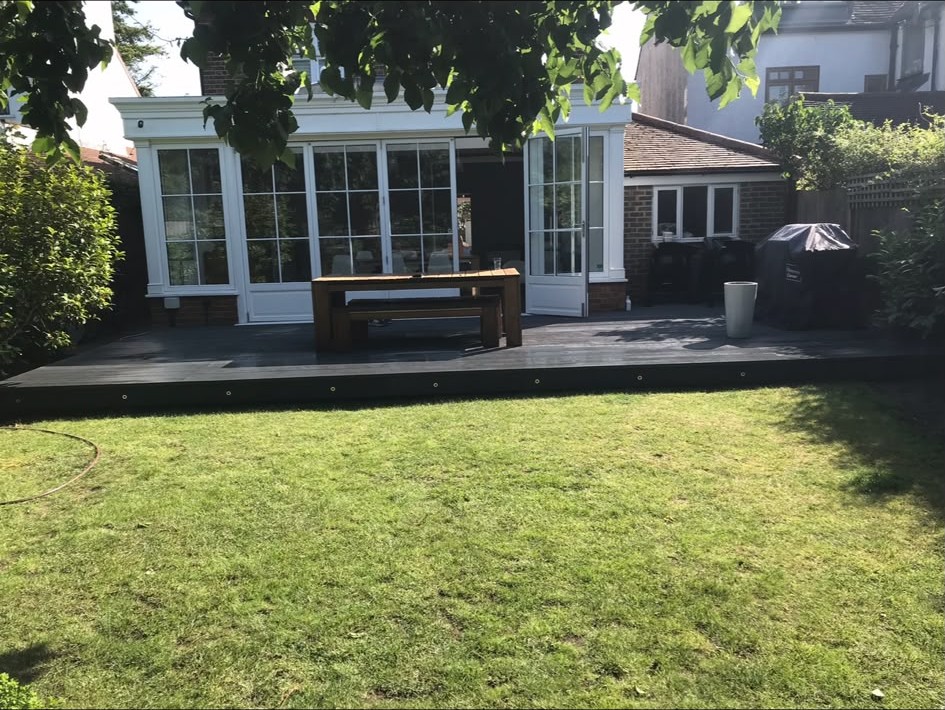 Rear garden of a property where external lighting was installed