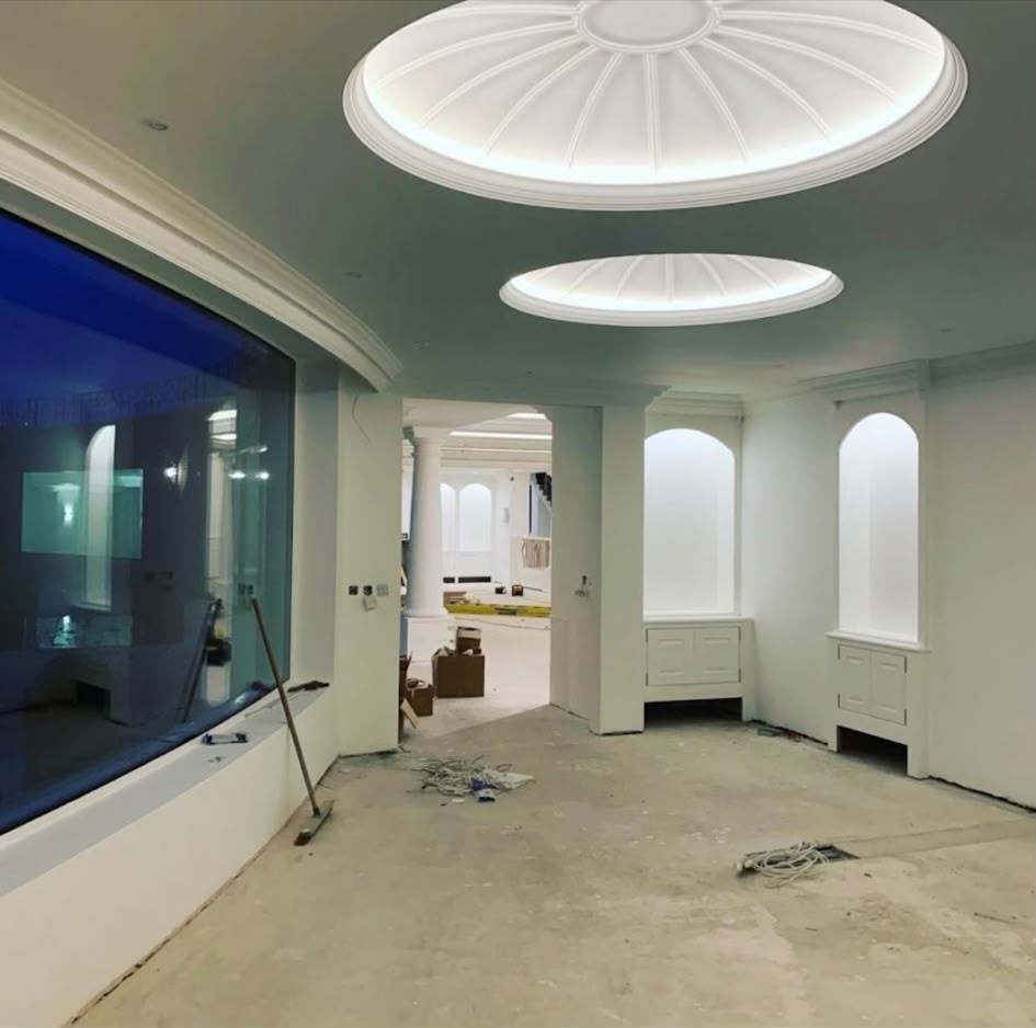 LED strip and cove lighting installed to ceilings, handrails and skylight reveals