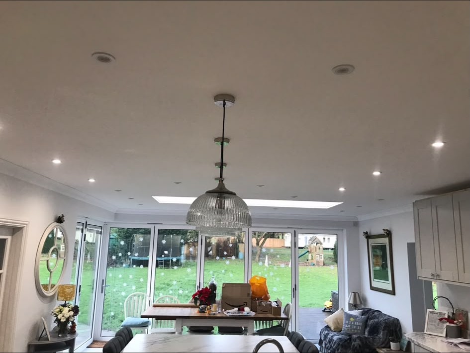 Kitchen lighting with recessed downlights and under-cabinet LED installed