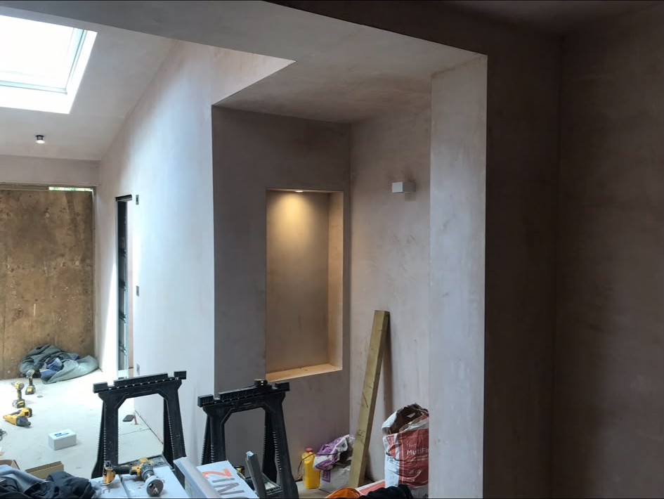 Recessed wall niche with concealed LED lighting installed